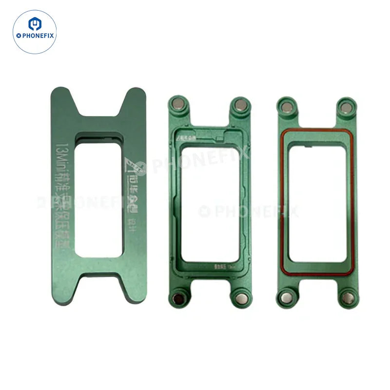 PhoneFix LCD frame pressure holding mold for iPhone X to 15 Pro Max screen repair tools, supports secure LCD glass placement.