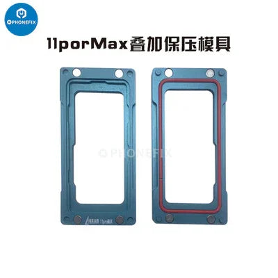 PHONEFIX LCD frame pressure holding mold for iPhone X to 15 Pro Max, screen repair tool for precise frame alignment.