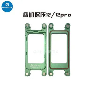 PhoneFix LCD frame pressure holding mold for iPhone X to iPhone 15 Pro Max, used for screen repair and assembly.