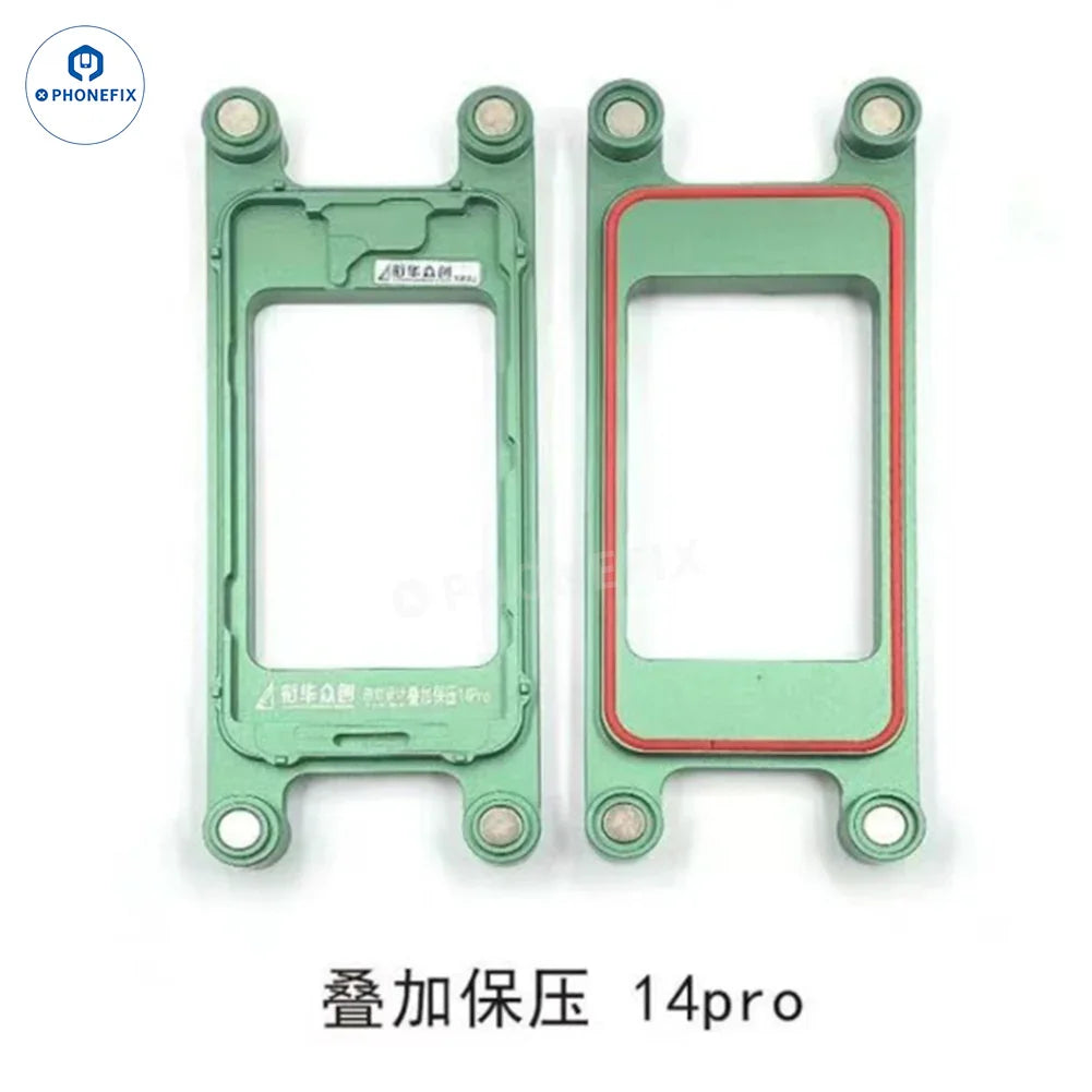 PHONEFIX LCD frame pressure holding mold for iPhone X to Pro Max screen repair, used for precise LCD assembly.