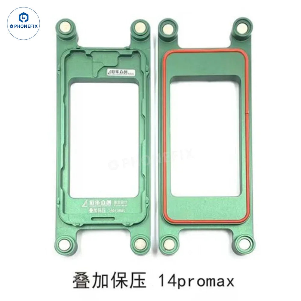 PhoneFix LCD frame pressure holding mold for iPhone X to 15 Pro Max screen repair tools, stabilizes screens during repairs.