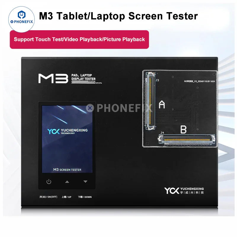 PHONEFIX M3 iPad screen repair tool tester for 3D touch, picture, and video playback testing of iPad display and touchscreen functionality.