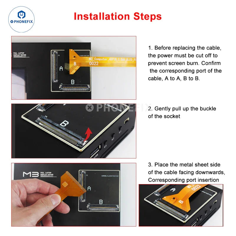 PHONEFIX M3 iPad screen repair tool for testing 3D Touch, display, picture, and video playback functionality.