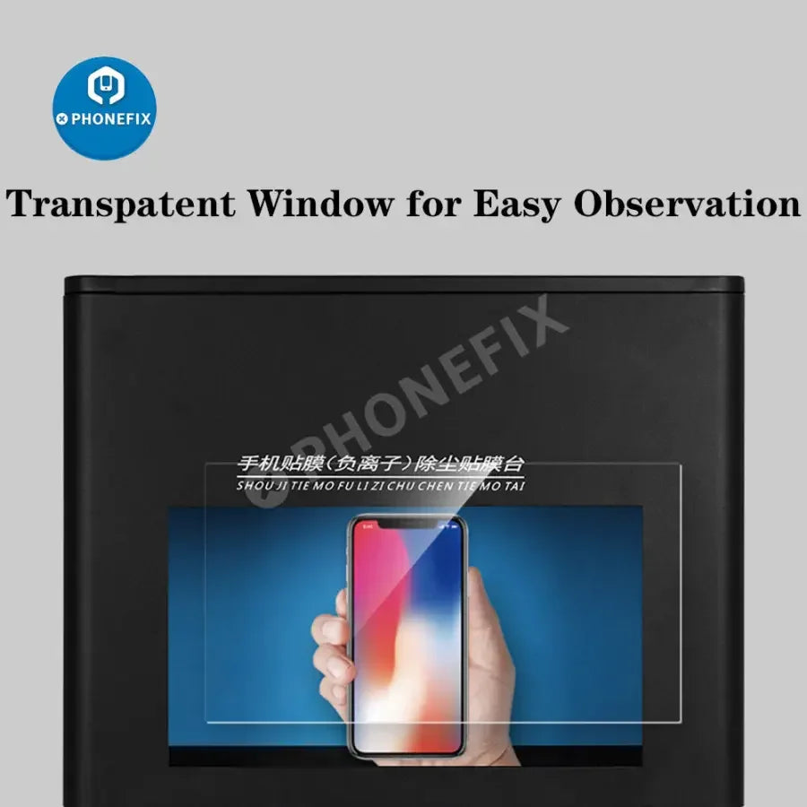 PhoneFix dust-free room work table with UV lamp for LCD screen refurbishing, designed for precision screen repair.