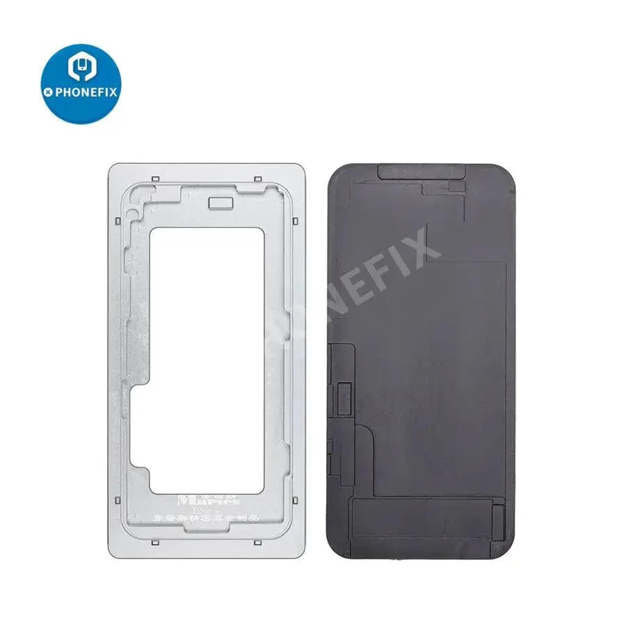 PhoneFix LCD screen laminating precision positioning metal mould for iPhone 12 series, used as a screen tool for accurate alignment.
