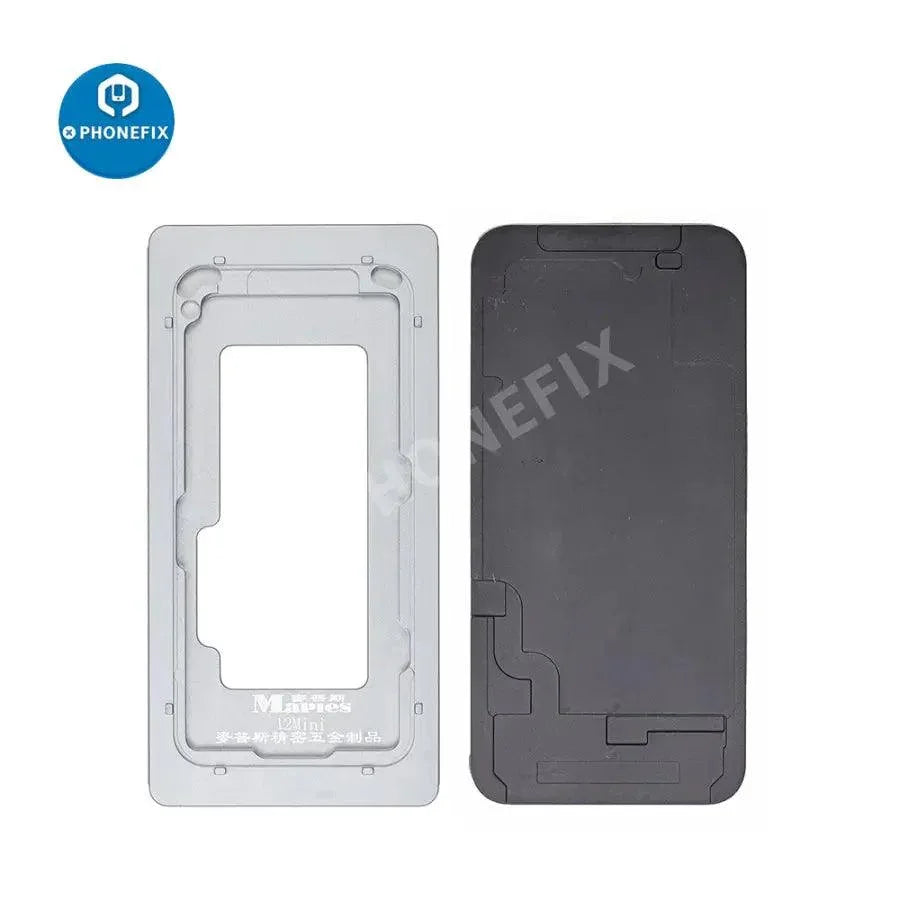 PhoneFix LCD screen laminating precision positioning metal mould for iPhone 12 series, used for screen tools and repair.