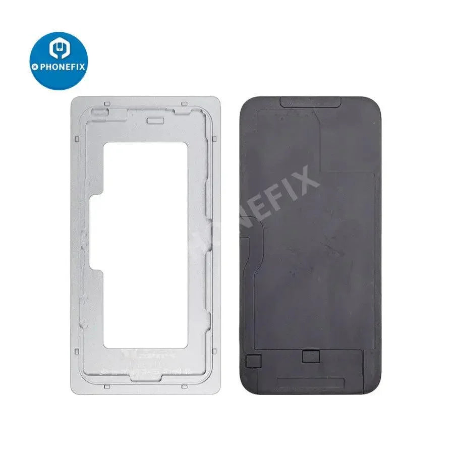 PhoneFix LCD screen laminating precision positioning metal mould for iPhone 12 series screen tools, used for accurate screen assembly.