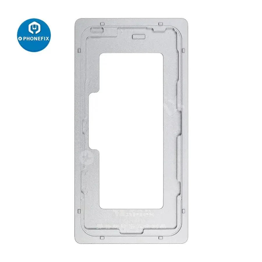 PhoneFix LCD screen laminating precision positioning metal mould for iPhone 12 series, used as a screen tool for accurate assembly.