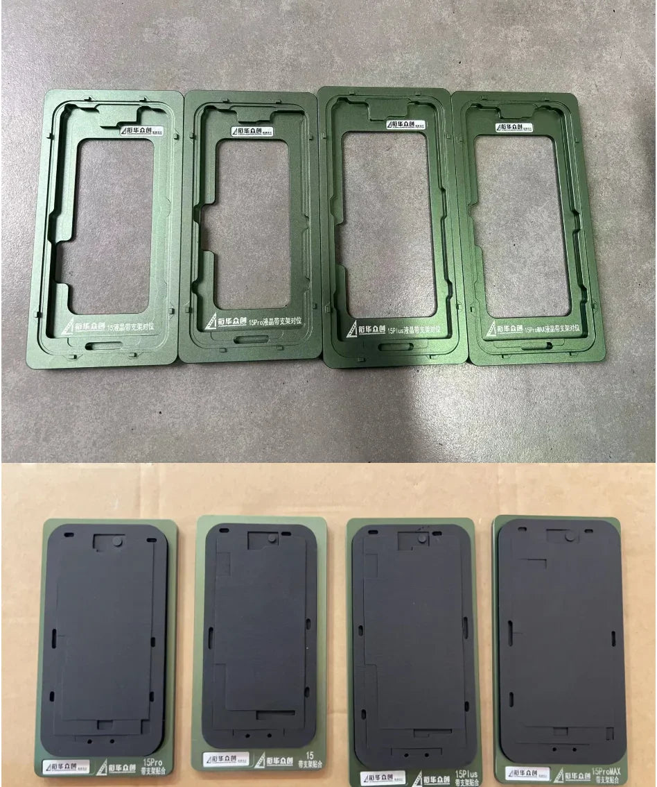 PHONEFIX LCD screen alignment mold with bezel frame for iPhone 14, 15, 16 Pro Max, designed for precise screen installation.