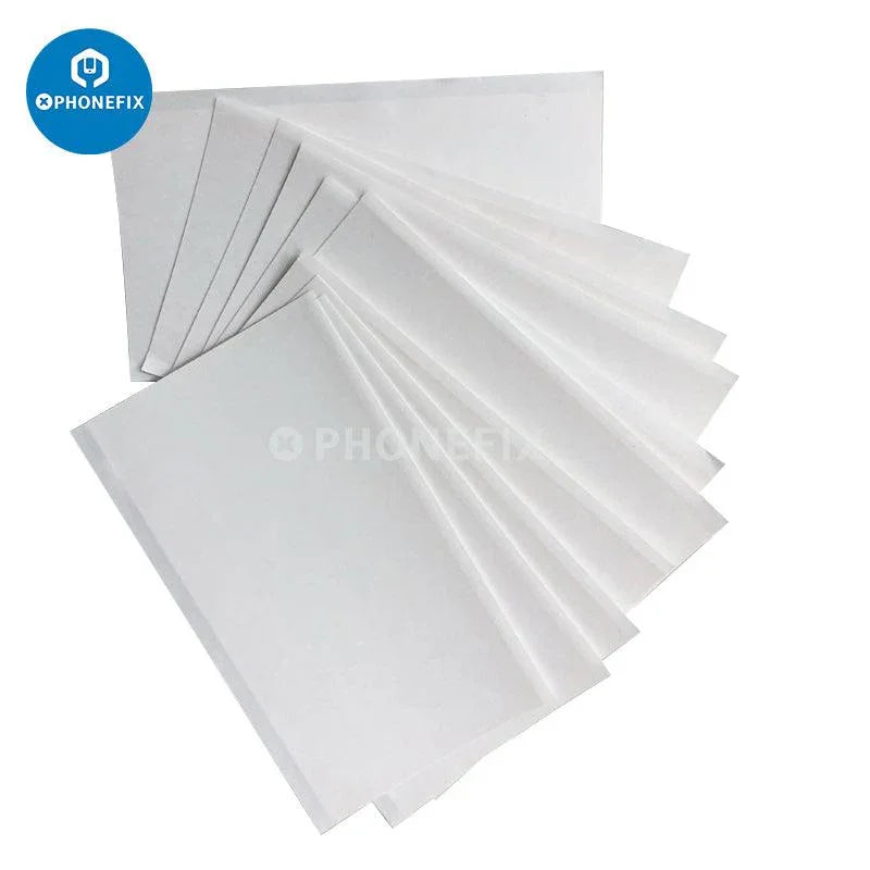 Set of 50 PHONEFIX OCA glue remover stickers for iPhone screen glass cleaning and repair tools.