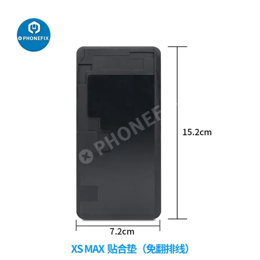 Black silicone mat for iPhone 6 to 14 Pro Max LCD OCA laminating, used as a screen repair tool from PHONEFIX.