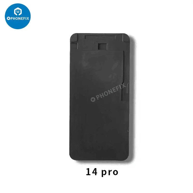 Black silicone mold for iPhone 6-16 Pro Max LCD OCA laminating, used as a screen tool by PHONEFIX in phone repair.