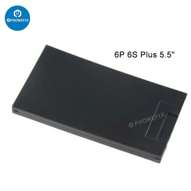 Black silicone mat for iPhone 6 to 16 Pro Max LCD OCA laminating mold, used as screen repair tool by PHONEFIX.