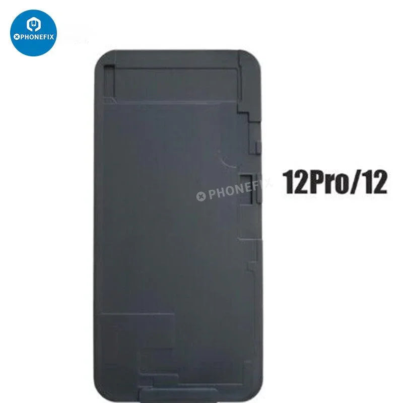 Black silicone mat for iPhone 6 to 16 Pro Max LCD OCA laminating, used as screen tool for phone repair by PHONEFIX.