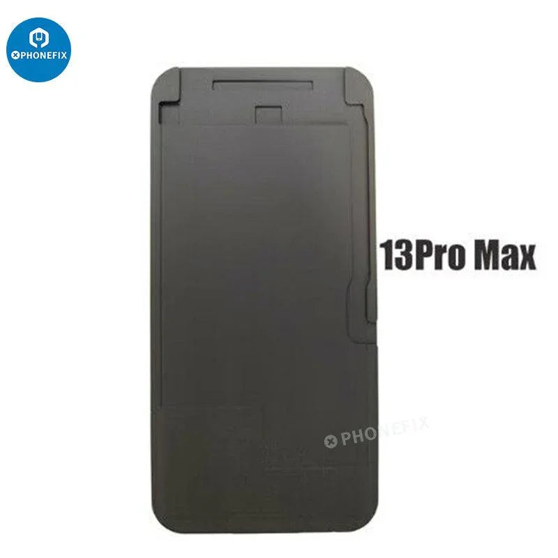 Black silicone mat for iPhone 6 to 16 Pro Max LCD OCA laminating process, used as a screen tool by PHONEFIX.