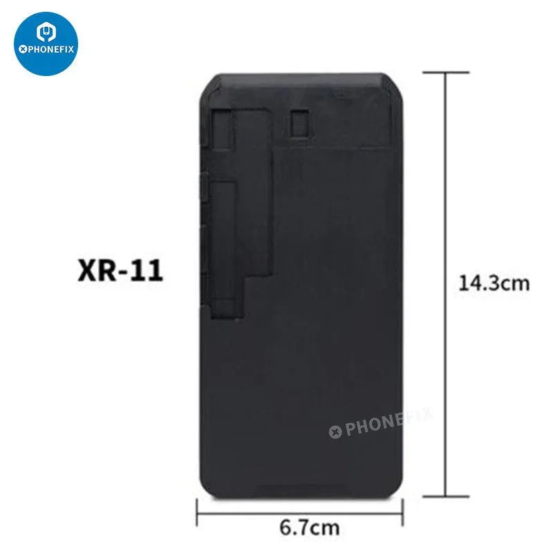 Black silicone laminating mold for iPhone 6 to 14 Pro Max LCD OCA screen repair, used as a screen tool by PHONEFIX.