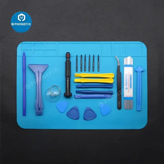 PHONEFIX professional touch screen opening toolkit for iPhone 5-13 Pro Max repair, includes precision tools for screen removal.