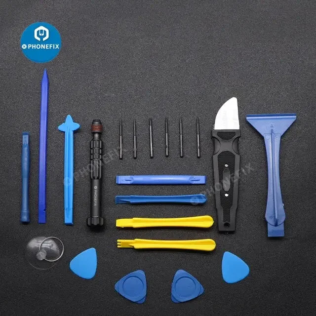 PHONEFIX professional touchscreen opening toolkit for iPhone 5 to 13 Pro Max repair, includes screen tools for safe, precise disassembly.