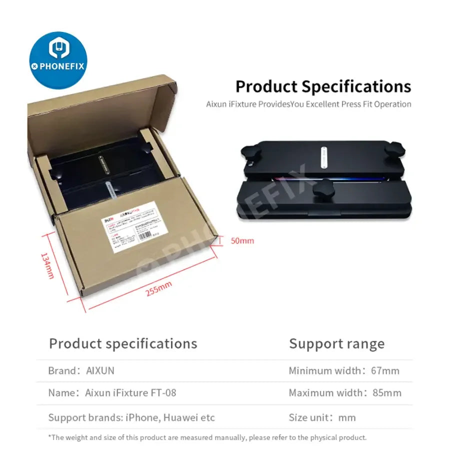 AIXUN AX-FT08 multi-function fixture for phone back cover and glass repair, part of PHONEFIX screen tools collection.