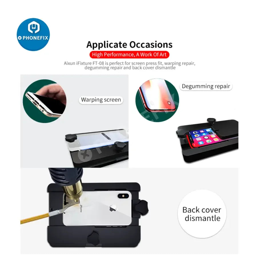 PHONEFIX AIXUN AX-FT08 multi-function fixture for phone back cover glass repair, versatile screen tool for phone repair work