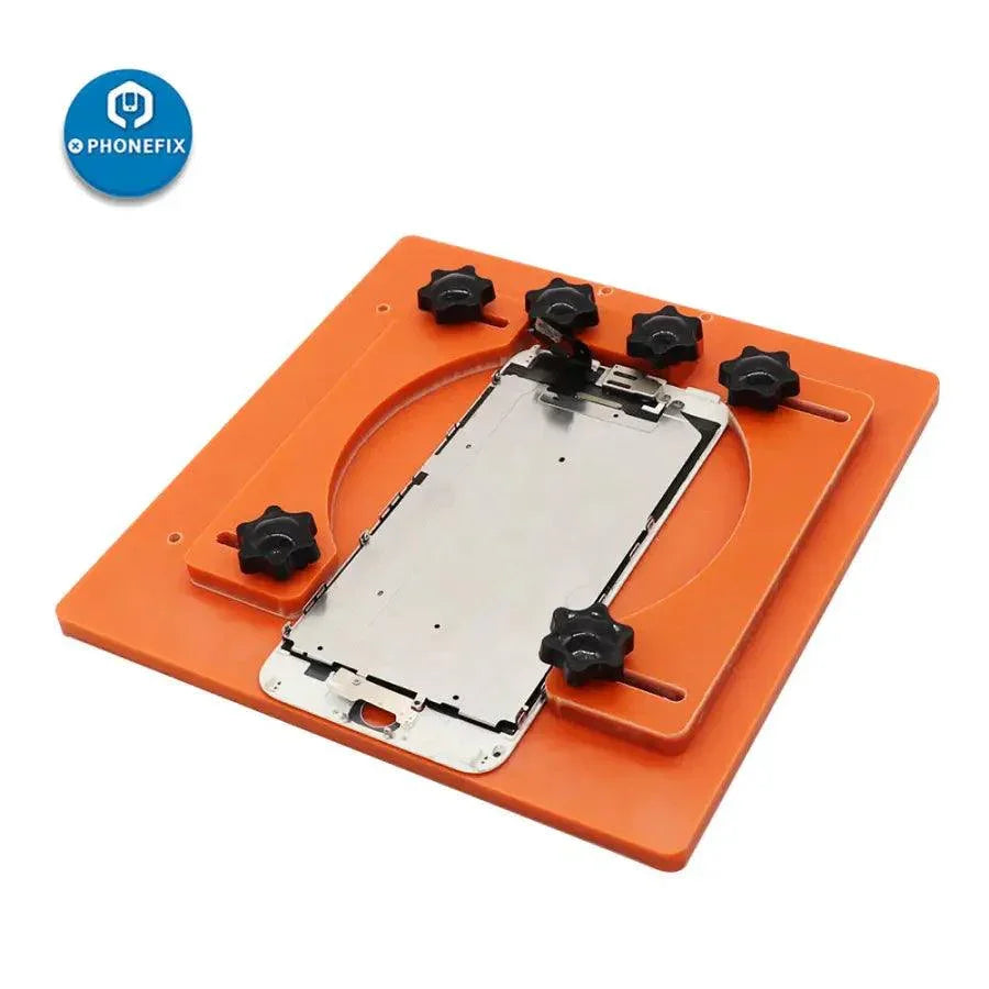Phonefix back cover glass separating fixture for iPhone 8 to 15 Pro Max, used as screen repair tool for iPhone models.