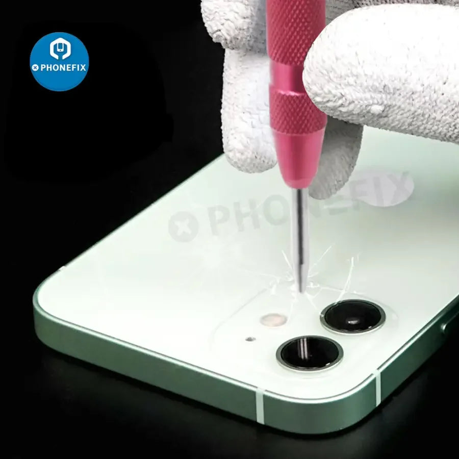 PHONEFIX glass-breaking pen for iPhone back cover and camera lens, a precision tool for screen and lens removal.