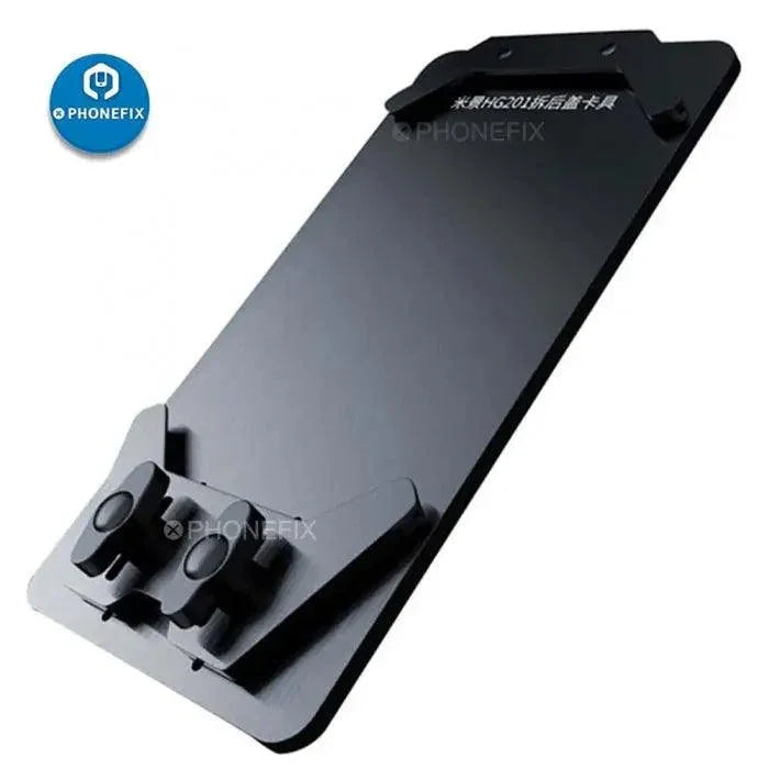 PHONEFIX MJ HG201 phone back cover broken glass repair holder fixture for screen tools, used for phone back cover replacement.