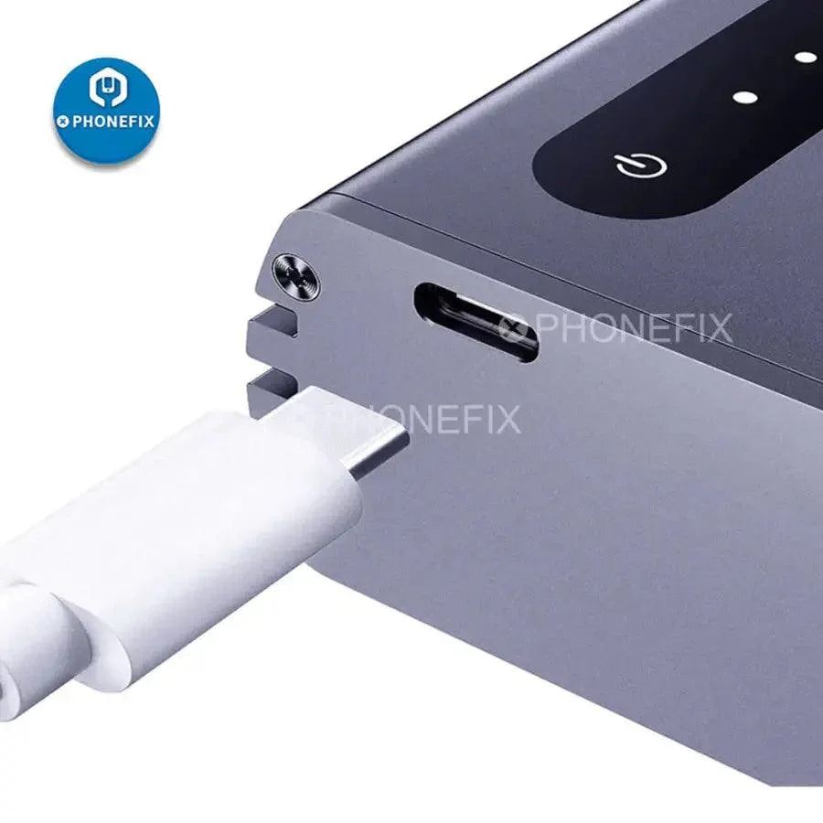 Qianli iSee2 LCD screen dust, fingerprint, and scratch detection lamp by PHONEFIX, showing the device with adjustable light for screen inspection.
