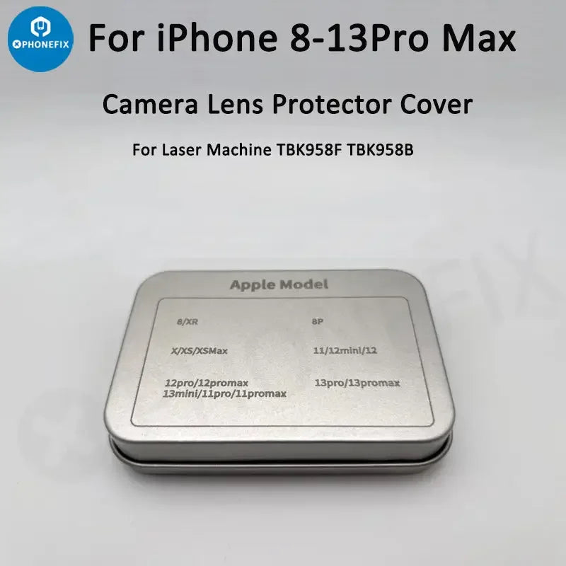 PhoneFix TBK laser machine camera lens protector cover for iPhone 8-13 Pro Max, designed to shield the camera lens.