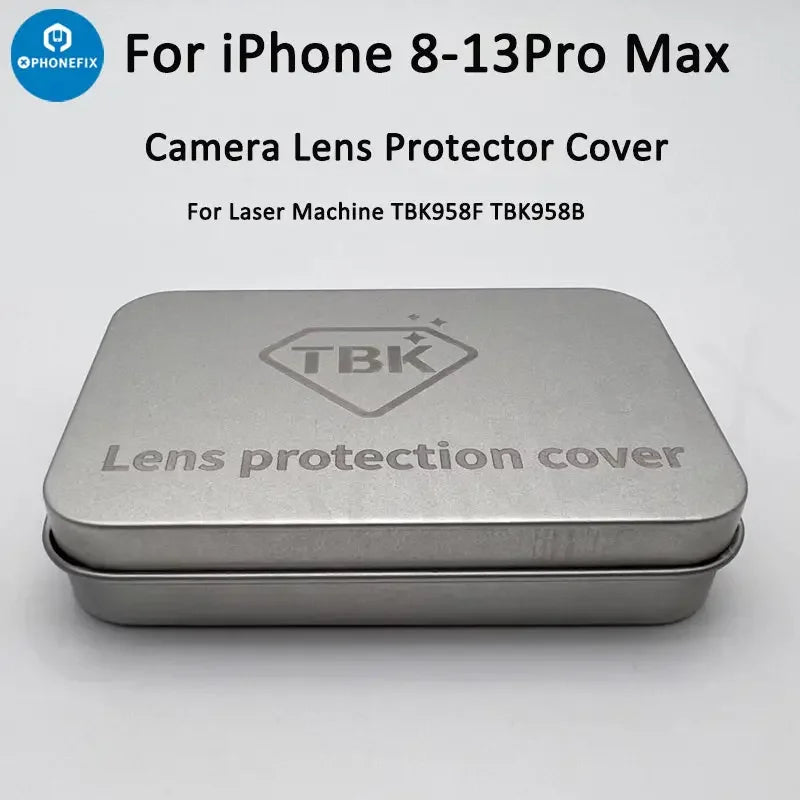 PHONEFIX TBK laser machine camera lens protector cover for iPhone 8-13 Pro Max, designed to shield the camera lens.