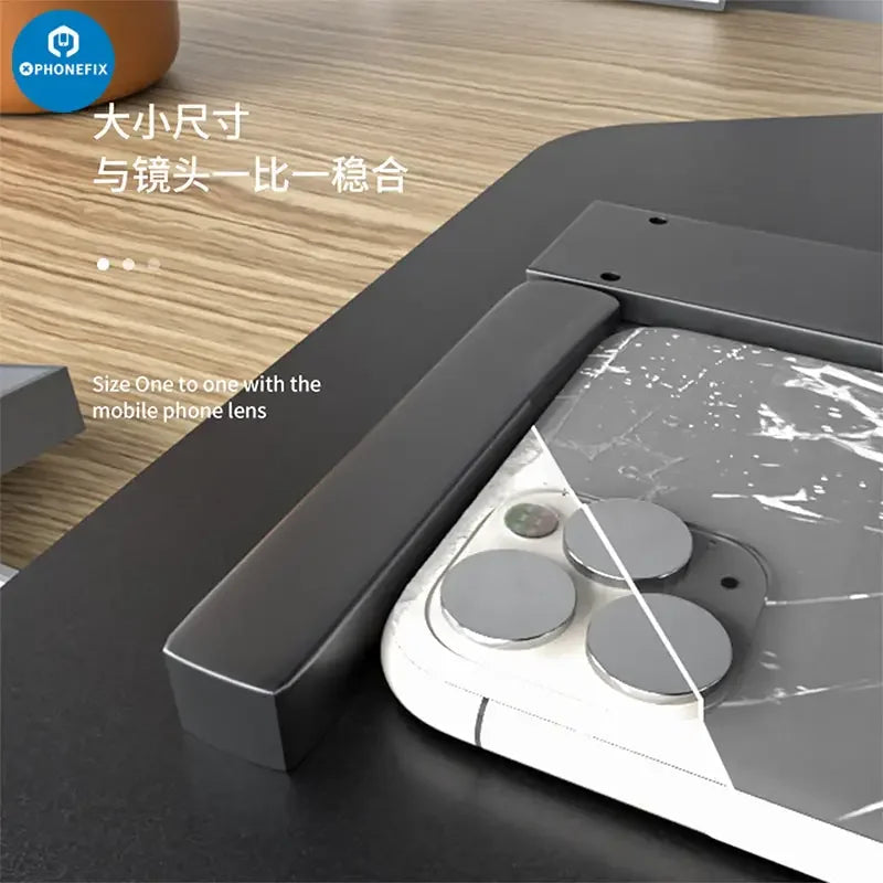PHONEFIX laser machine camera lens protector cover for iPhone 8 to 13 Pro Max, screen tool for camera lens protection.