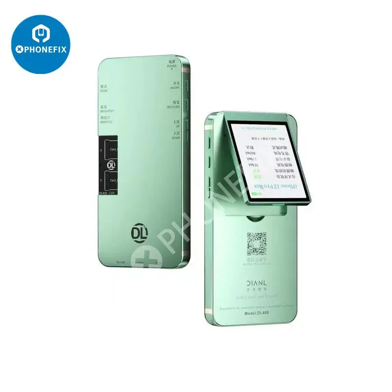 PhoneFix DL400 Pro iTestBox touchscreen tester for iPhone 6 to 16 Plus display screen testing tool, showing device screen and testing interface.