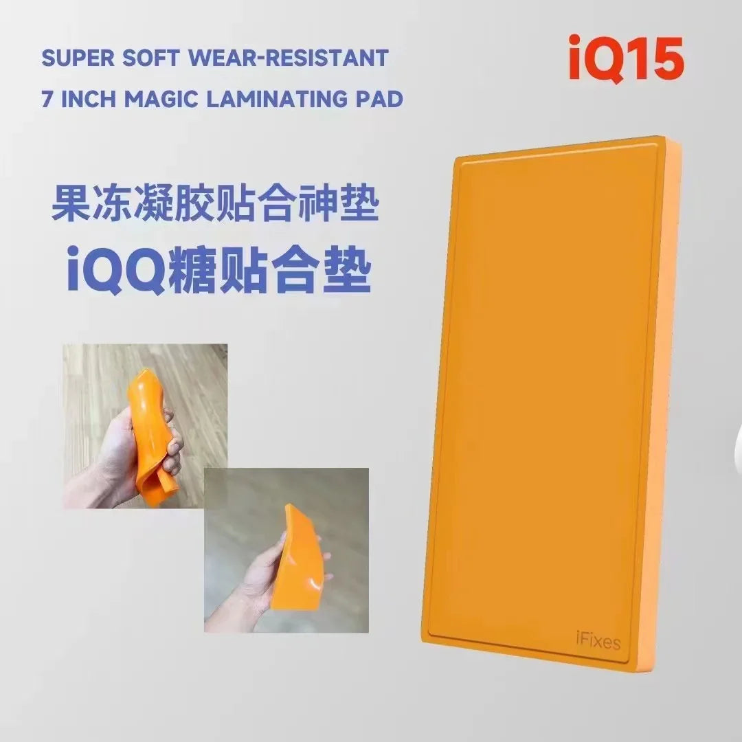 PHONEFIX silicone pad for iPhone and iPad LCD screens, used as a positioning mold for screen repair tools.