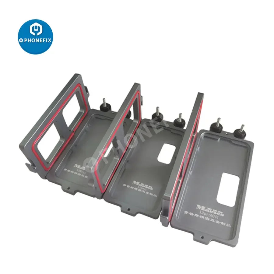 iPhone 12 series LCD screen frame bezel pressure holding mold clamp by PHONEFIX, used for screen assembly and repair.