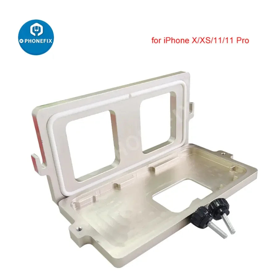 PhoneFix iPhone 12 Series LCD screen frame bezel pressure mold clamp for holding and securing screens during repair.