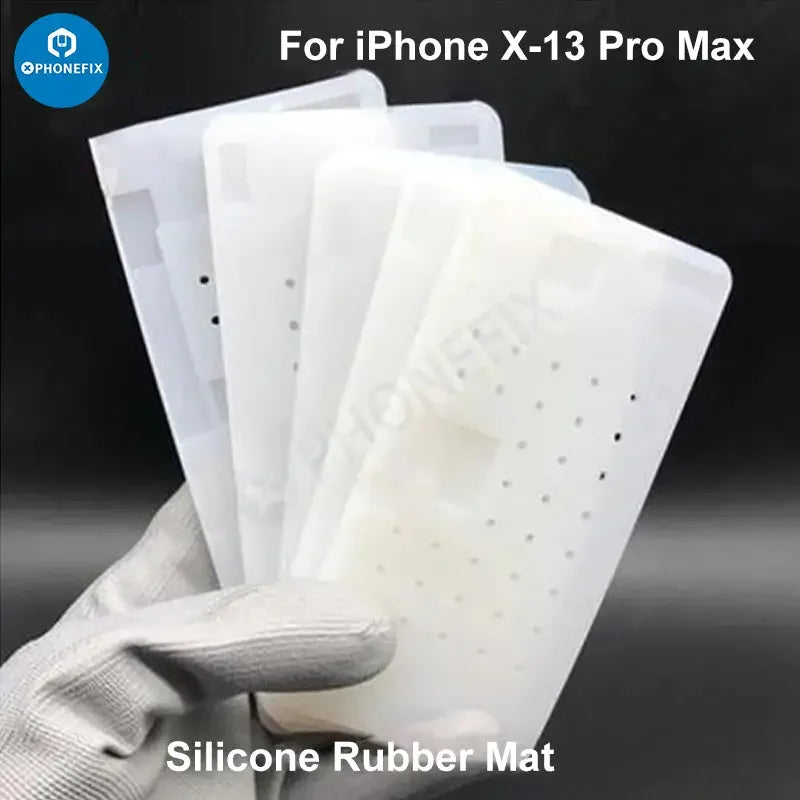 Silicone rubber mat pad for iPhone 12 Pro Max, X, XS screen cleaning and glue removal, by PHONEFIX.