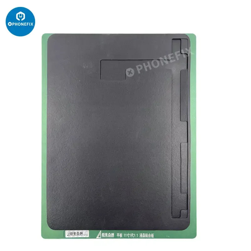 PhoneFix LCD screen alignment mold and laminating rubber mat for iPad 11 series, used for screen repair and assembly.