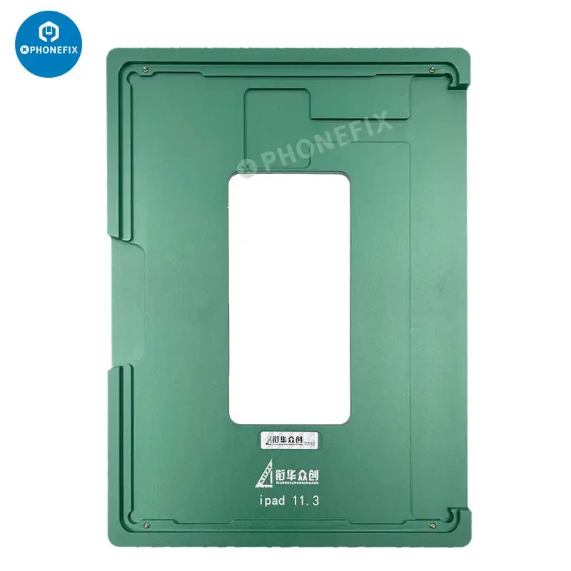 PhoneFix LCD screen alignment mold and laminating rubber mat for iPad 11 series, used for precise screen assembly and repair.
