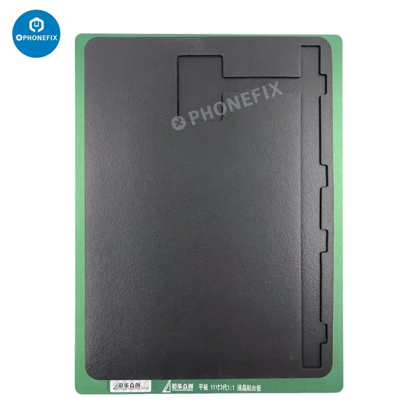 PhoneFix LCD screen alignment mold and laminating rubber mat for iPad 11 series, used for precise screen installation and alignment.