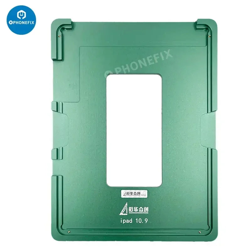 Aluminium mould for iPad screen repair from PHONEFIX, precision positioning tool for broken iPad screens.