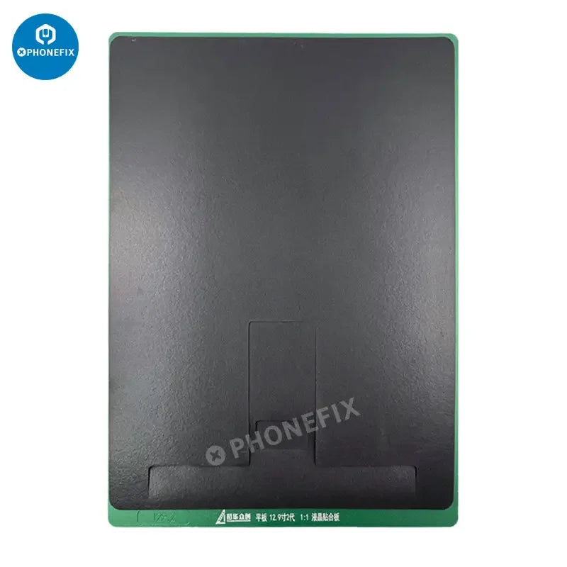 LCD screen alignment mold with laminating rubber for iPad 9.7 and 12.9 series, designed for precise screen assembly by PHONEFIX.