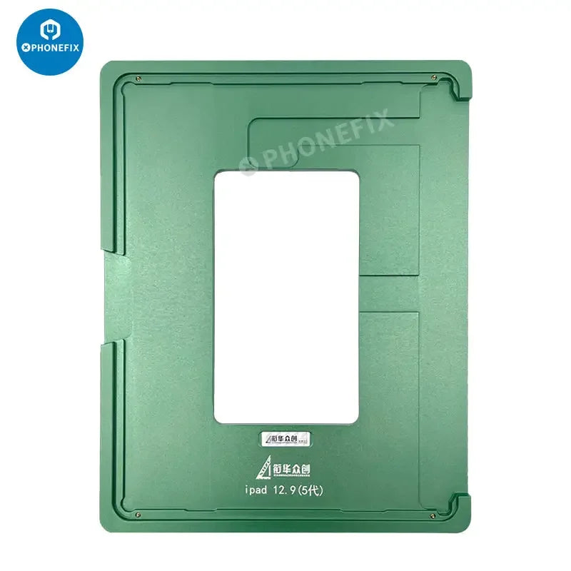 PhoneFix LCD screen alignment mold and laminating rubber tool for iPad 9.7 and 12.9 series, used for precise screen assembly.