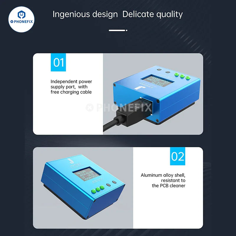 PHONEFIX JCID GT01 optical detection probe used to test screen flicker and LV value on electronic devices.