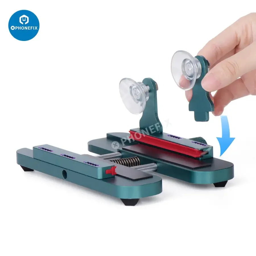 PhoneFix cell phone repair stand holder for iPad and iPhone LCD screens, a screen tool for secure device repair.
