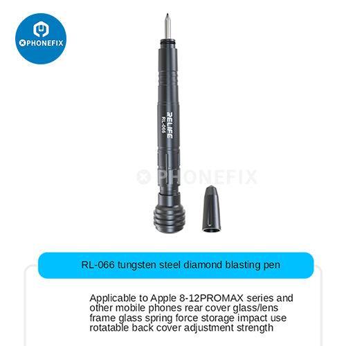 PHONEFIX RL-066 back cover frame blasting pen for iPhone 8-14 Pro Max repair, used for screen removal and frame separation.