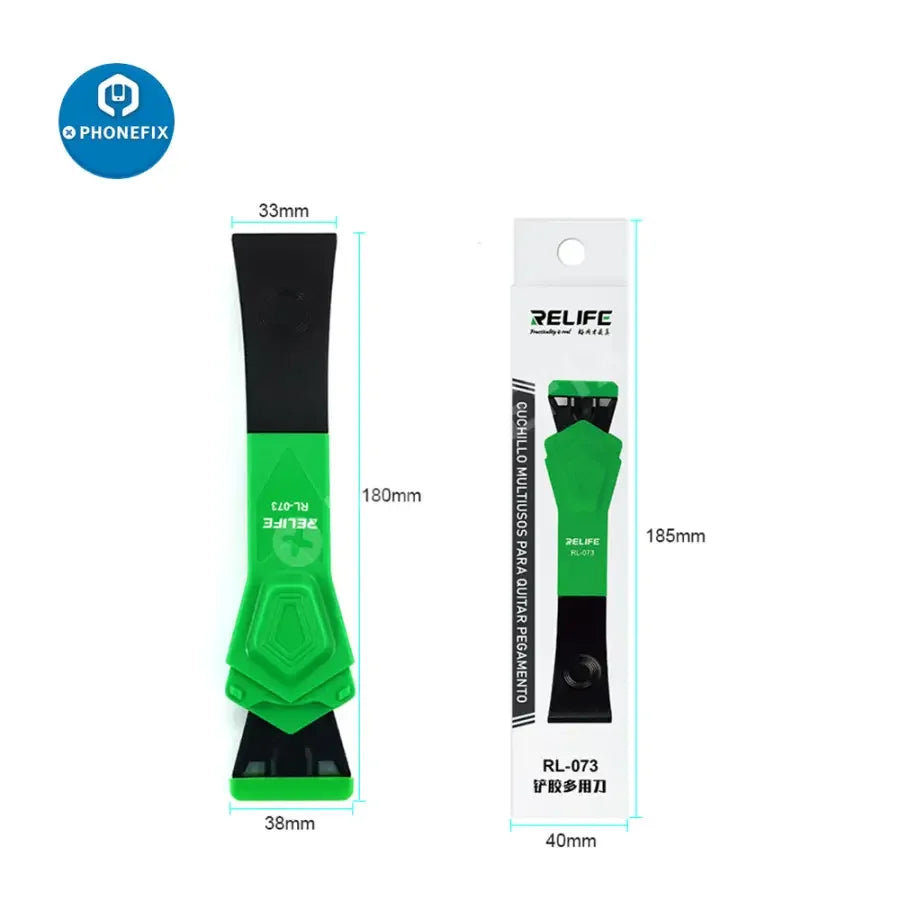 PhoneFix RL-073 multi-function shovel knife for screen tools, used for cutting film and removing OCA glue from screens.