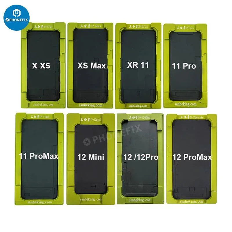 PhoneFix alignment laminating mold for iPhone X to 16 Pro Max LCD OCA repair, screen tools for precise alignment.