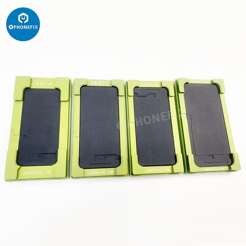 PHONEFIX alignment laminating mold for iPhone X to 16 Pro Max LCD OCA repair, screen tools for precise screen assembly.