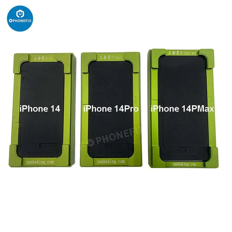 PHONEFIX alignment laminating mold for iPhone X to 16 Pro Max LCD OCA repair, screen tools for precise screen assembly.