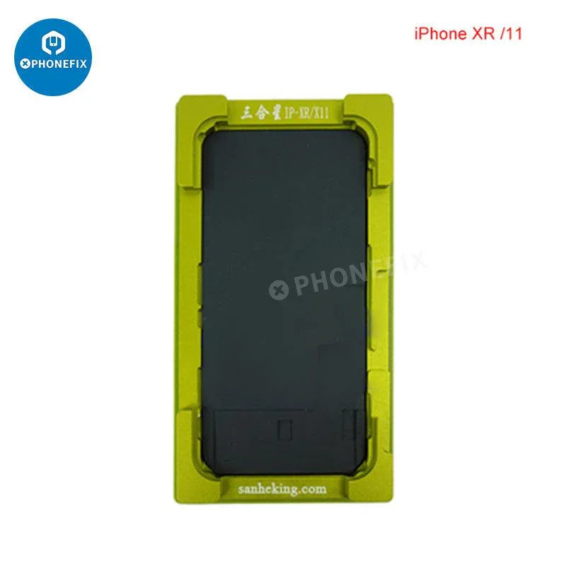 Alignment laminating mold for iPhone X to Pro Max LCD OCA repair, compatible with PHONEFIX screen tools for precise assembly.